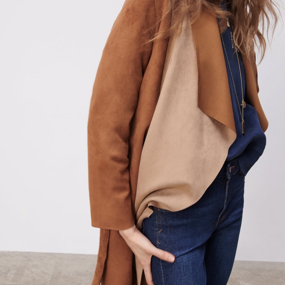 Zara patchwork jacket with tie size XS NWT brown - Picture 8 of 16